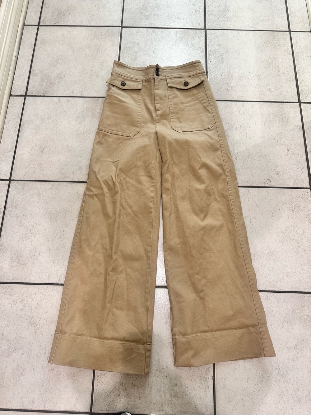J. Crew Women’s Wide Leg Cotton Twill Pants Khaki High Rise Trousers - Picture 4 of 12